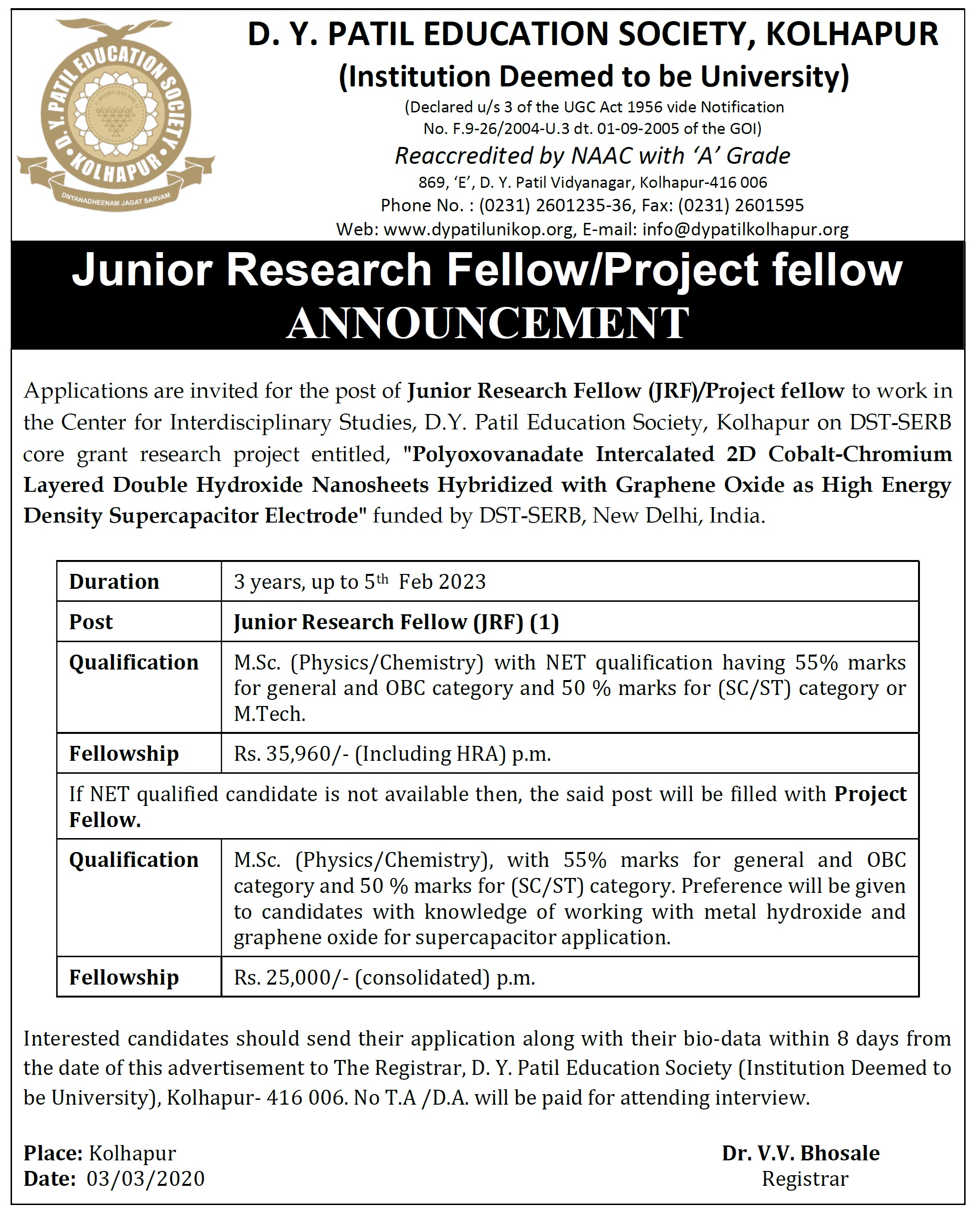 junior research fellowship application